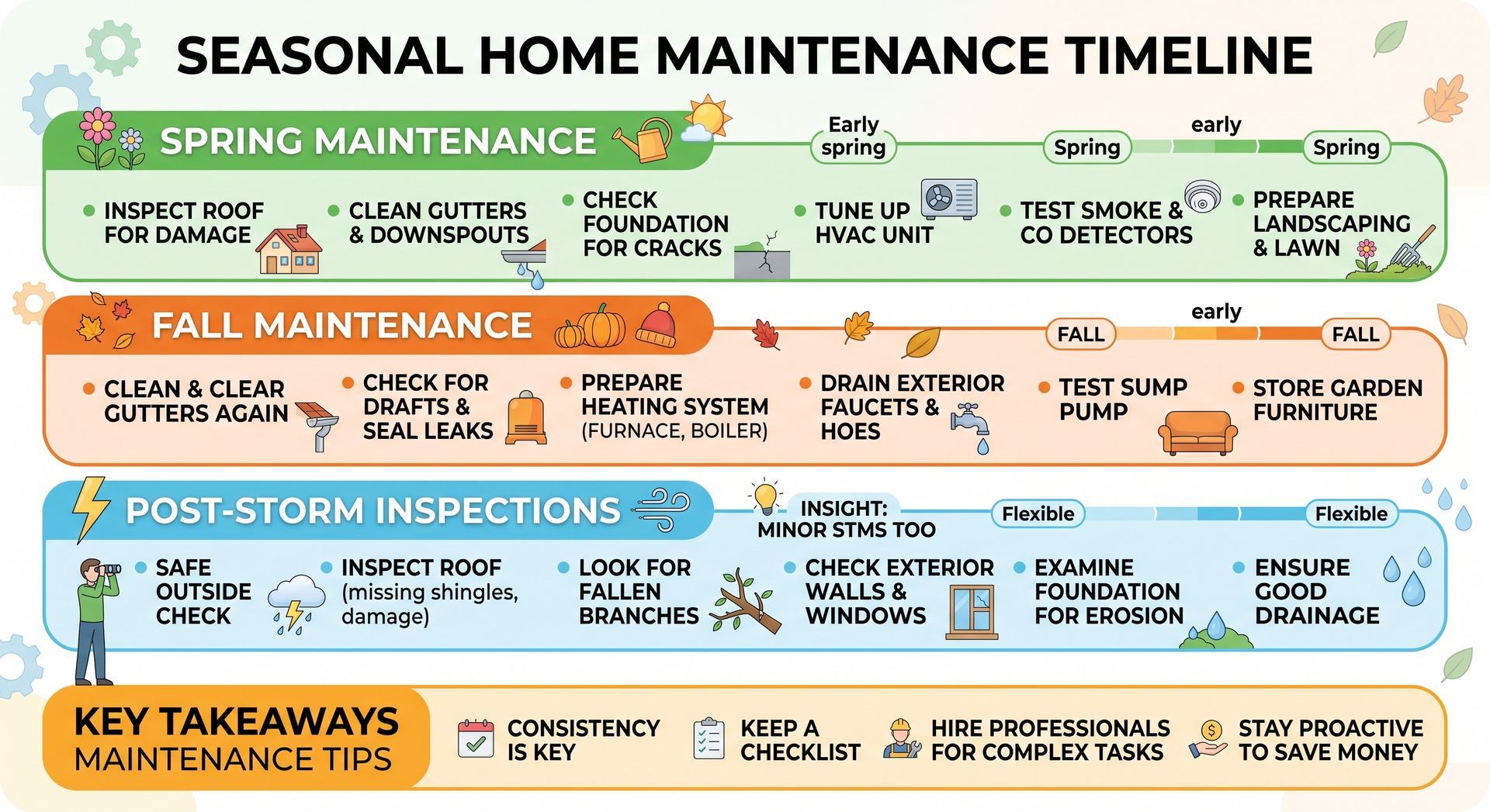  Seasonal flat roof maintenance timeline infographic 