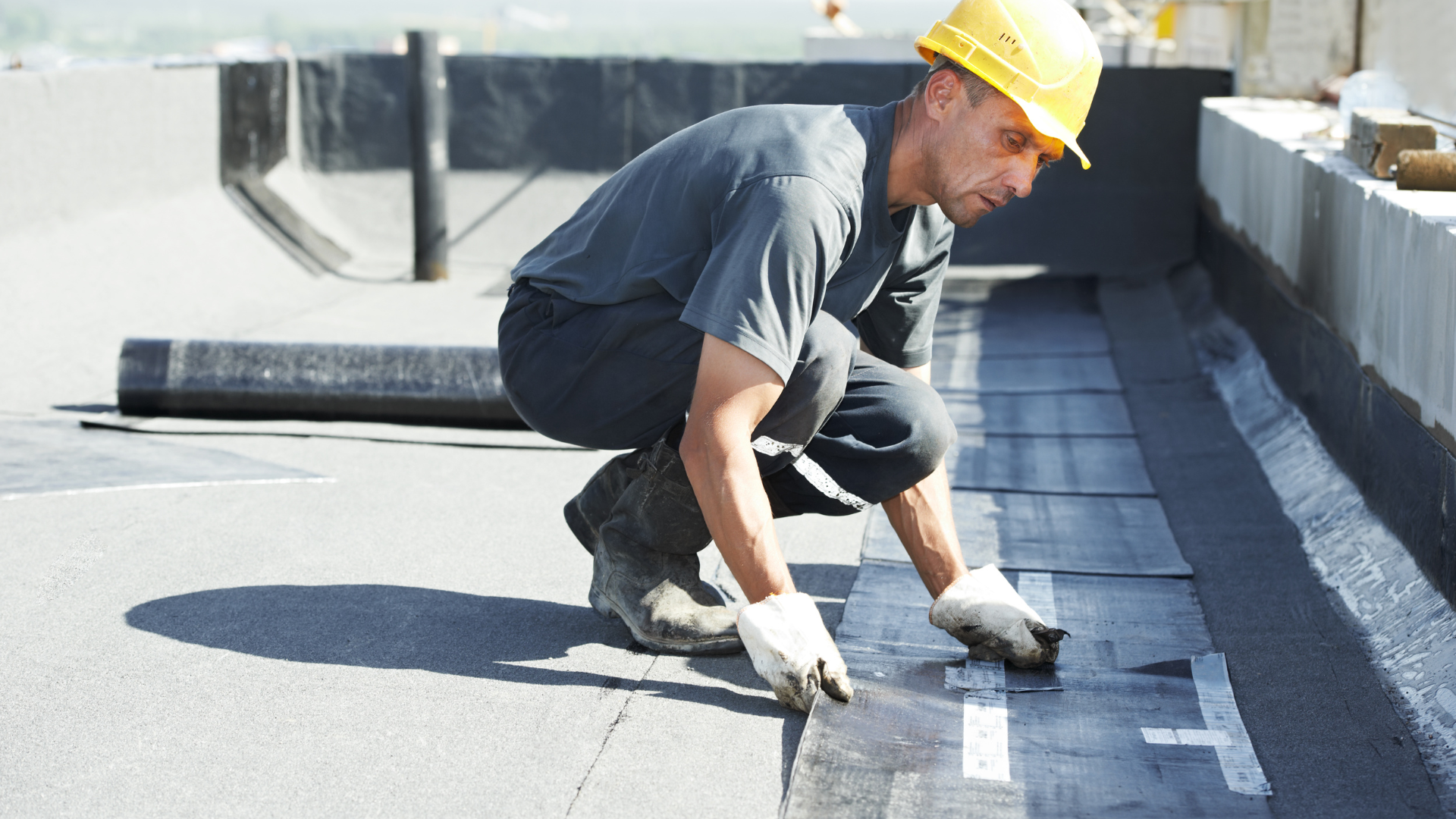 TPO flat roofing installation on commercial building in Greenwich CT