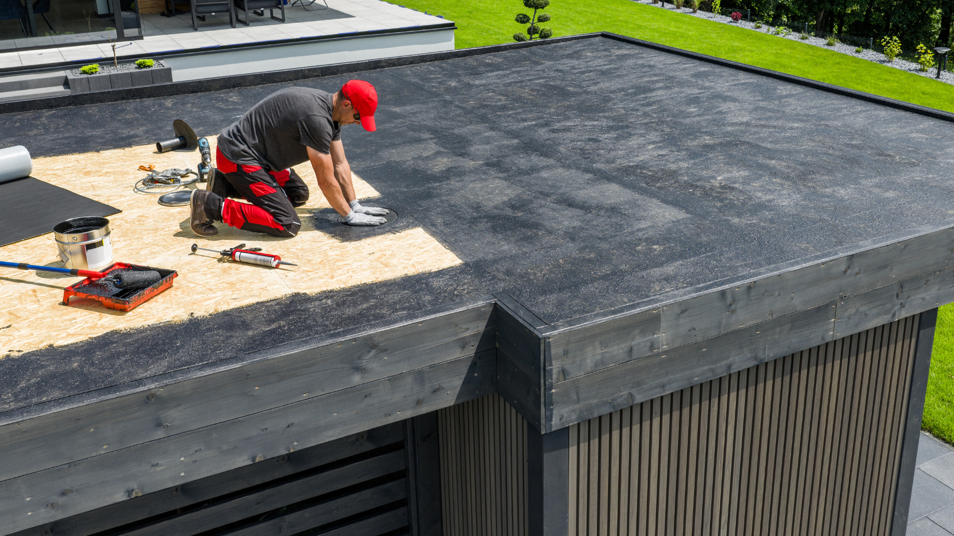 EPDM roofing installation on commercial flat roof system