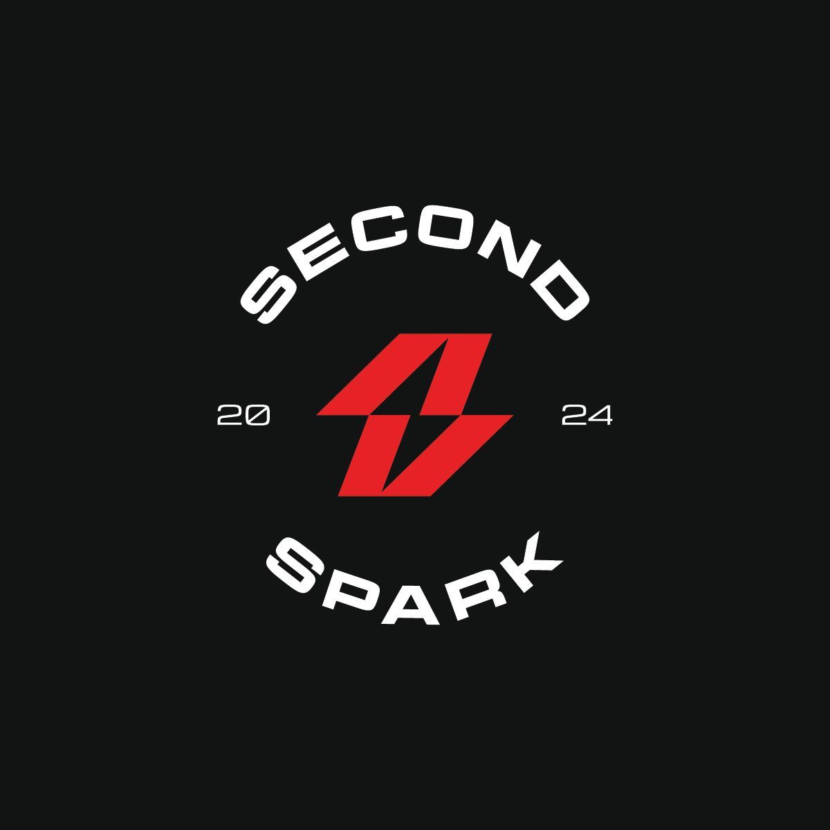 A red, geometric spark logo centered above the text 