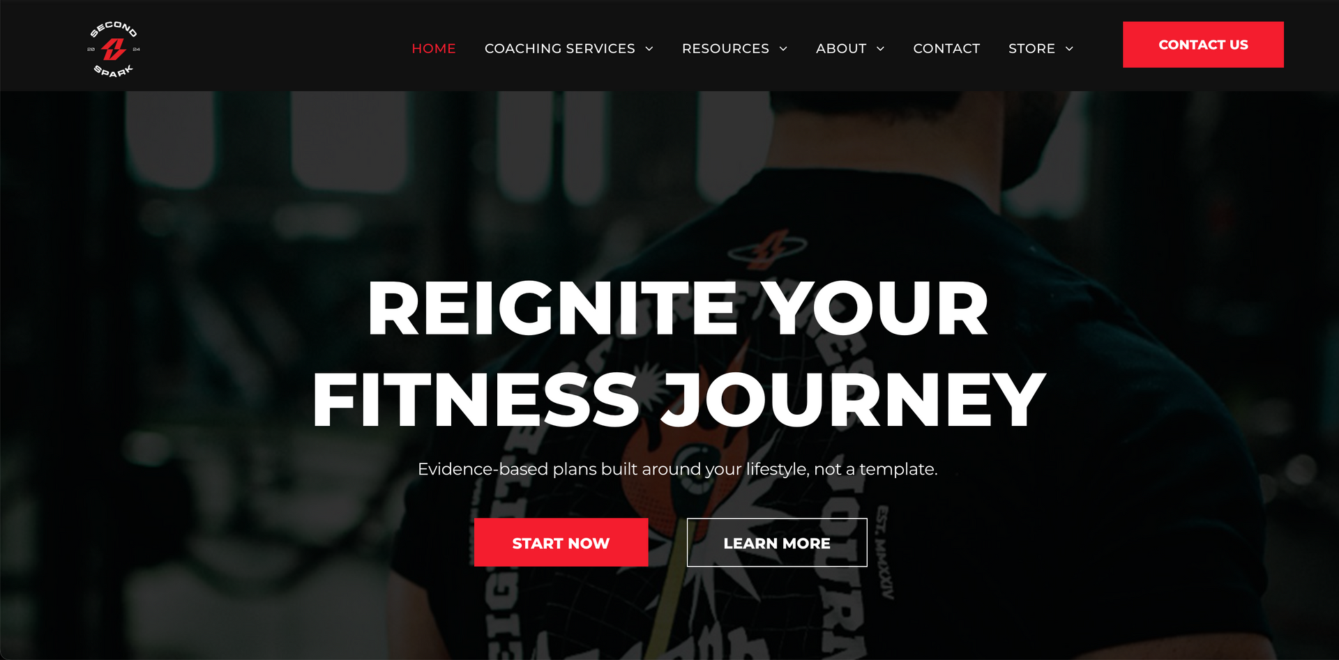 Website hero banner for a fitness coach featuring bold text 