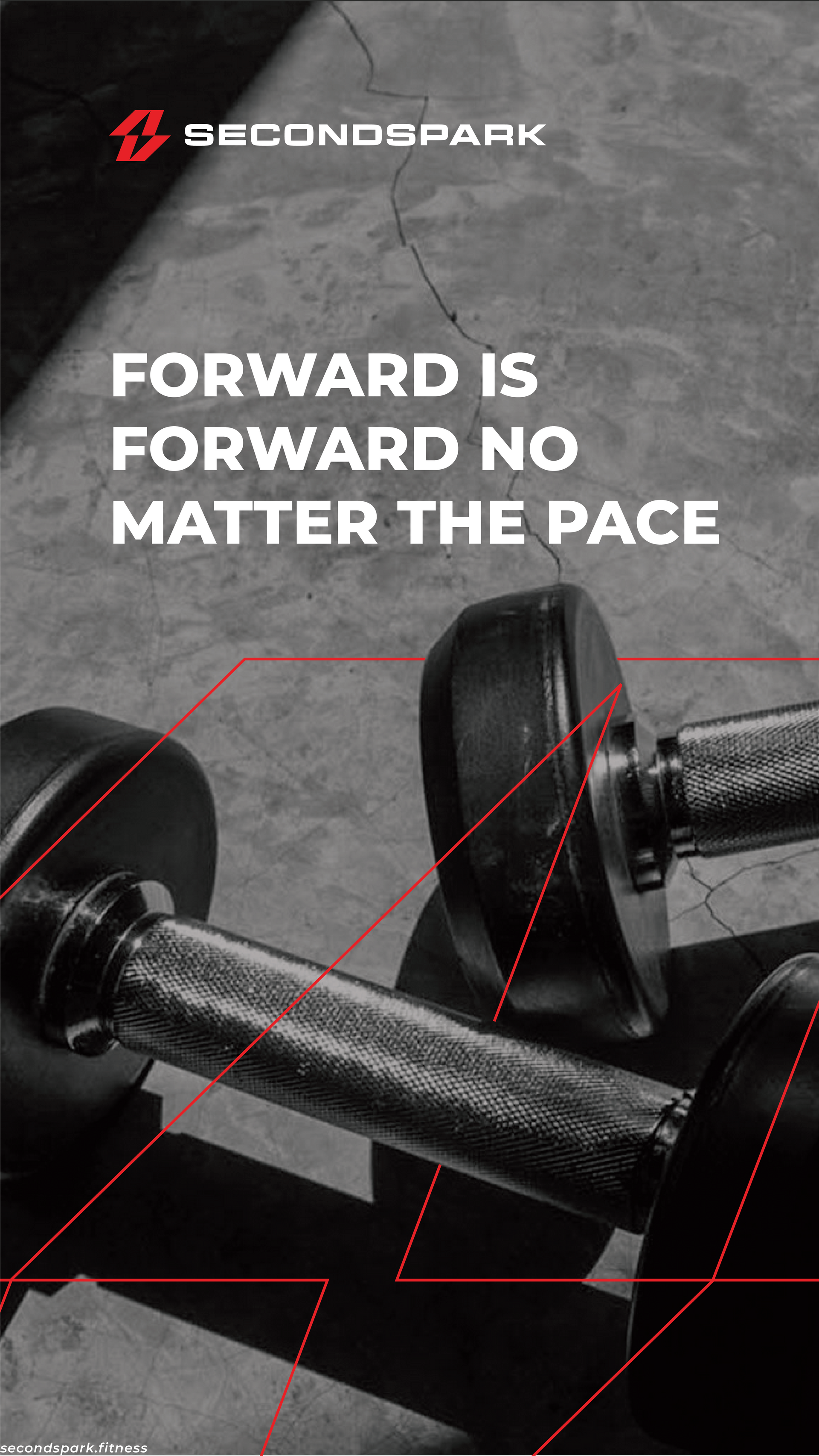 A motivational poster with two dumbbells on a floor, featuring the text 