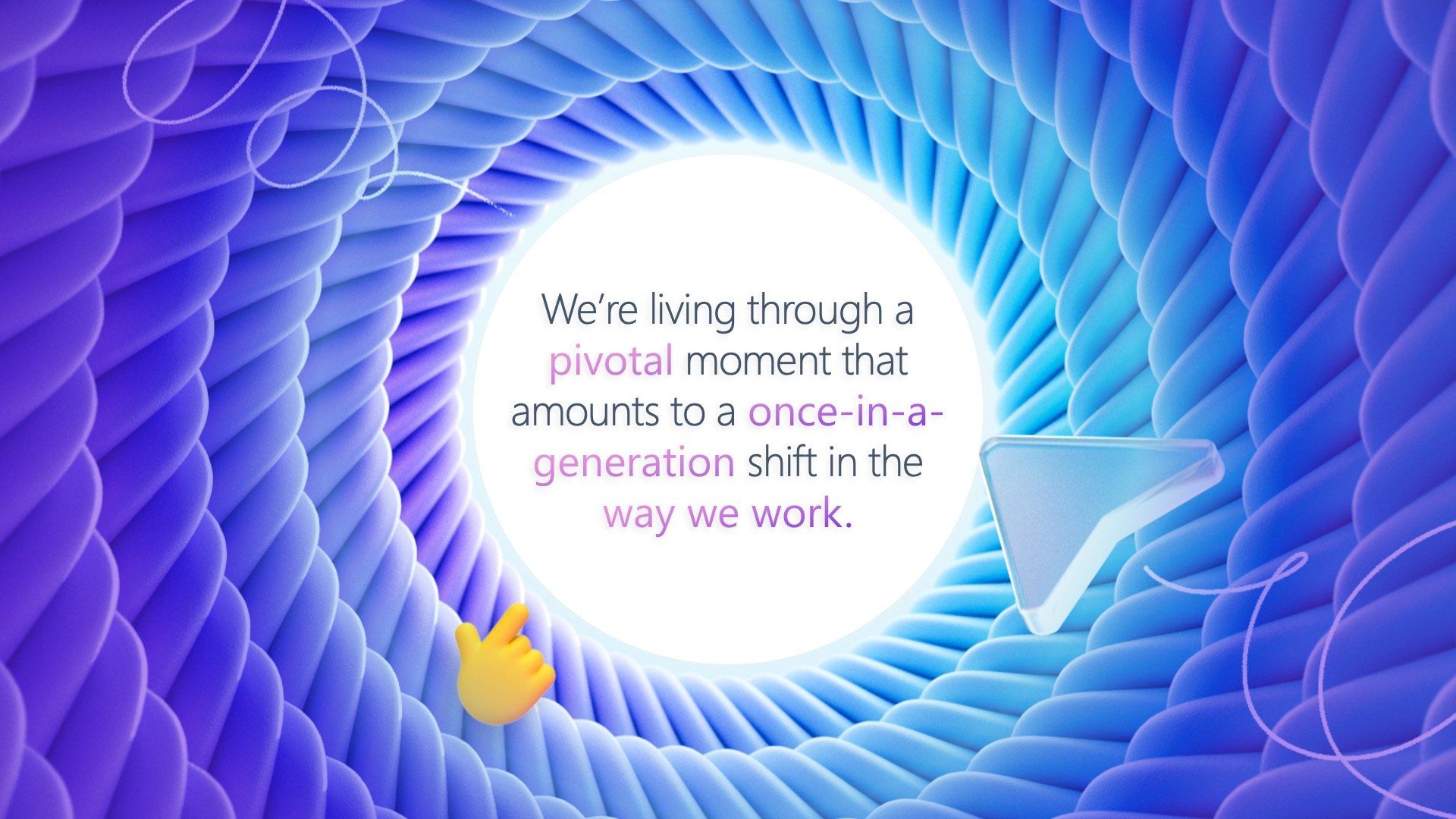 Text surrounded by a blue and purple tunnel reads, 
