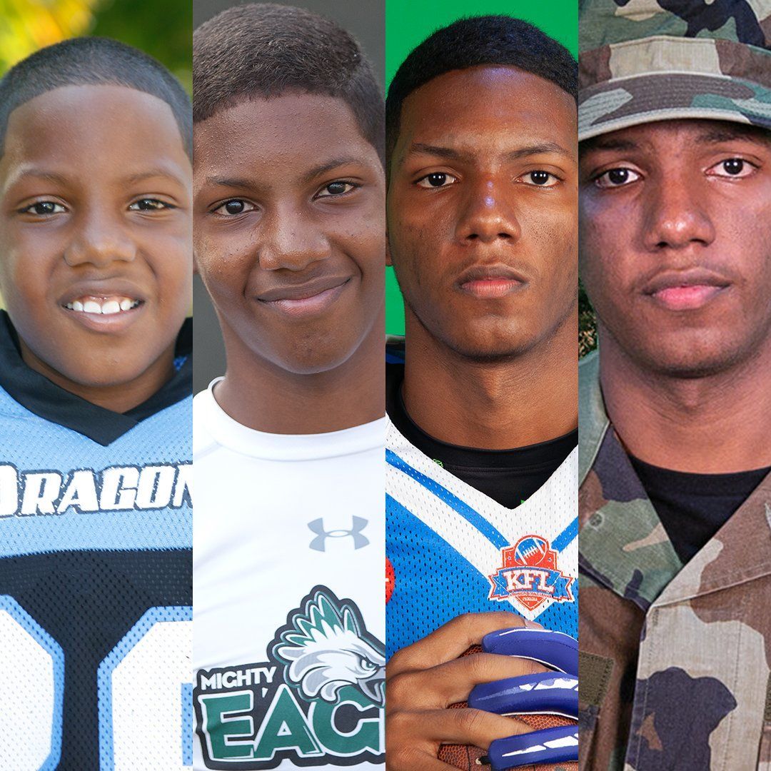 Four portraits showing Omar Henry growing from childhood to adulthood