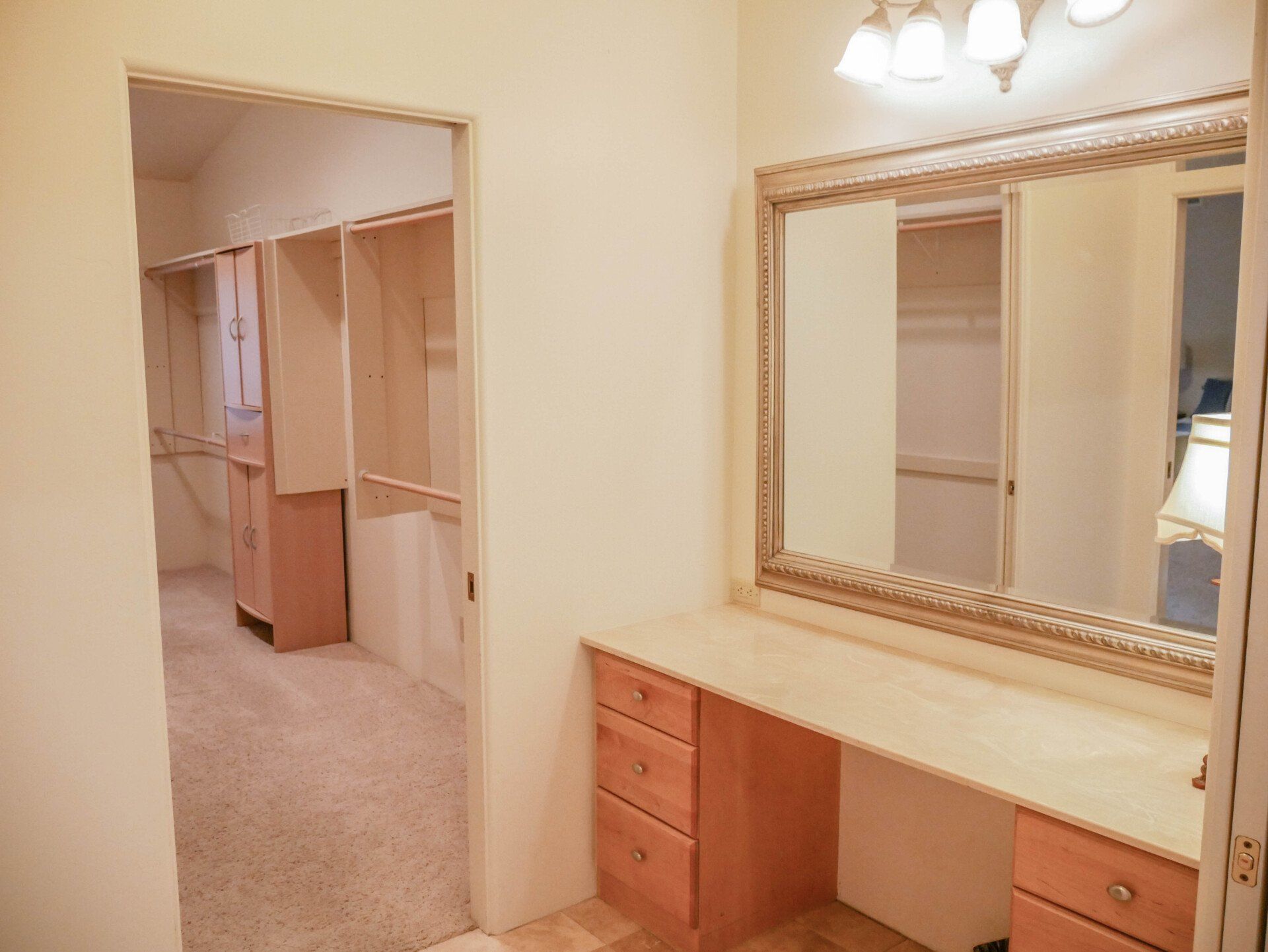 There is a large mirror in the middle of the room.