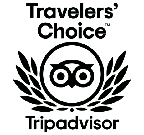 Tripadvisor Travelers’ Choice logo with owl icon and laurel wreath in black and white