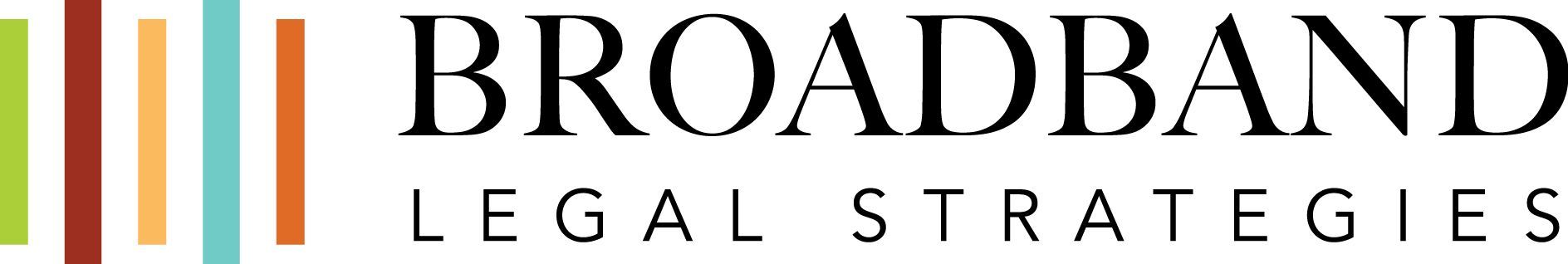 Logo for Broadband Legal Strategies. Bold black text, colorful vertical bars.