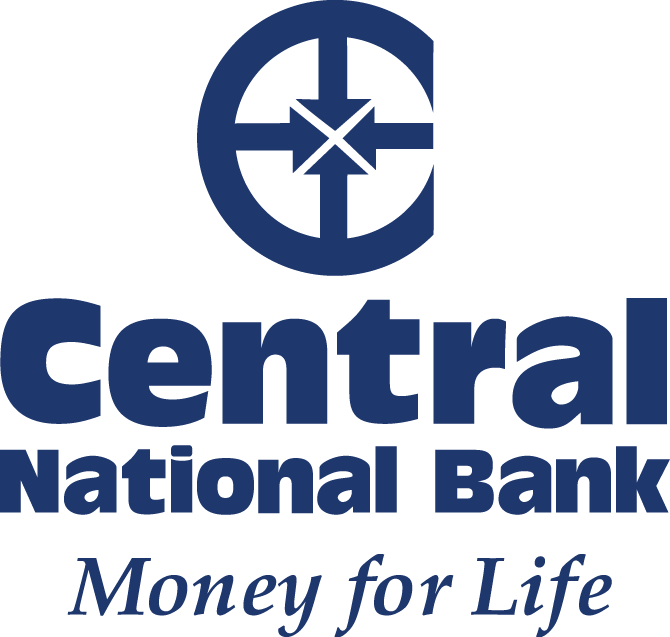 Central National Bank logo: Blue symbol with arrows, text 