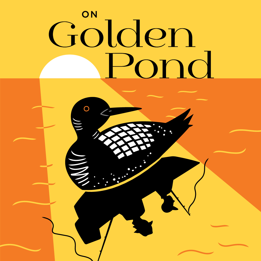 Book cover with a black loon on a golden pond, titled “On Golden Pond”