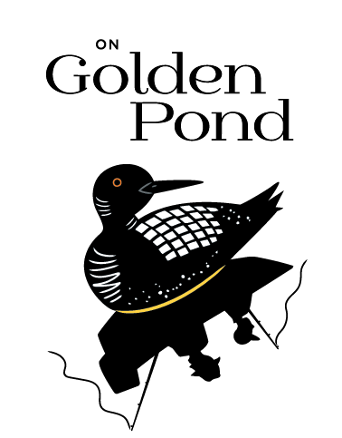 Cover art for “On Golden Pond” with a black duck silhouette and stylized white text on a white background