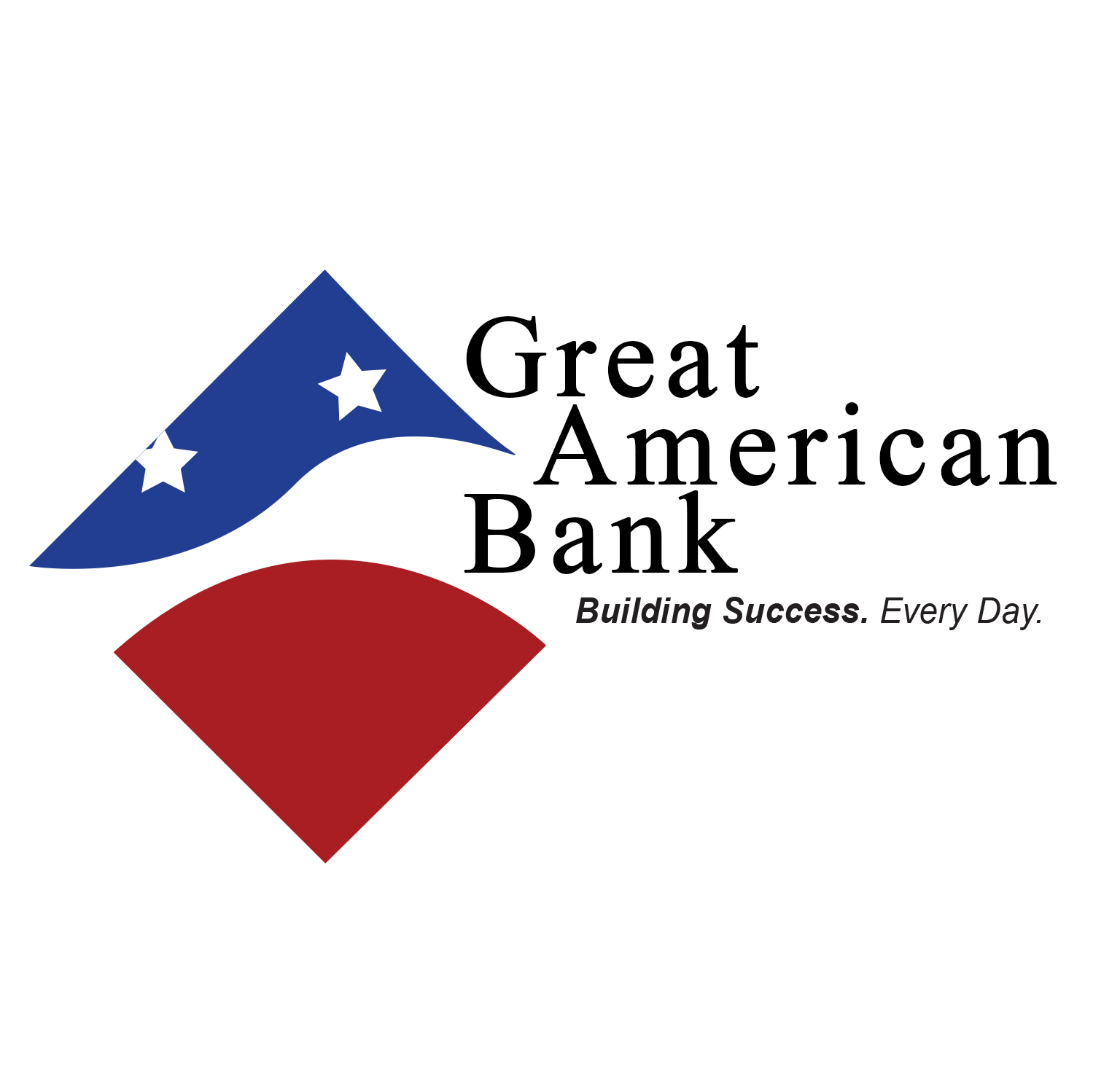 Logo of Great American Bank: blue and red diamond with stars, and the text 