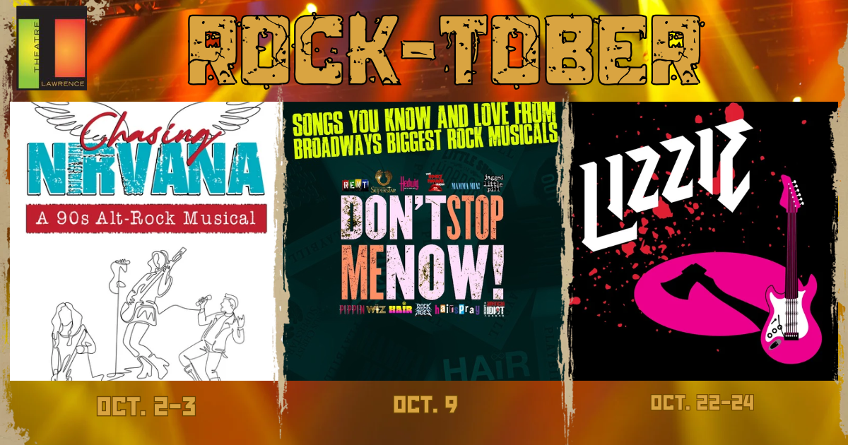 Rock-Tober concert poster with Chasing Nirvana, Don't Stop Now, and Lizzie