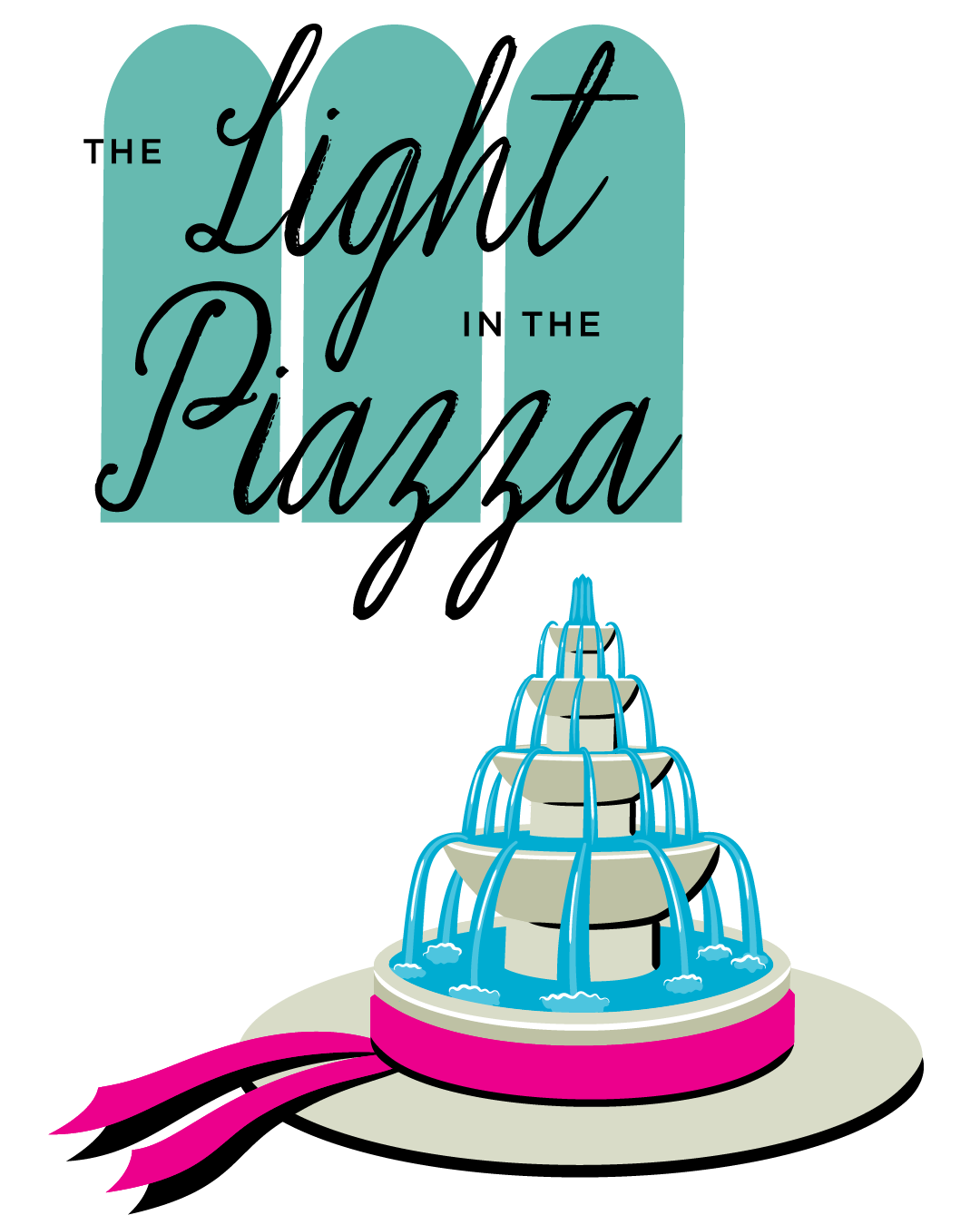 Cover art reading “The Light in the Piazza” with a turquoise cake on a pink-and-black base.