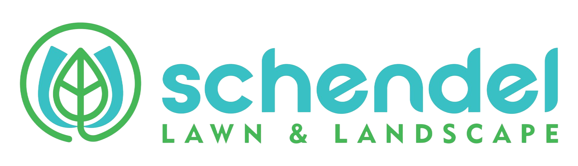 Schendel Lawn & Landscape logo with green leaf icon and teal text on white background