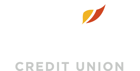 Logo of a credit union. It features a stylized orange and yellow flame over the words