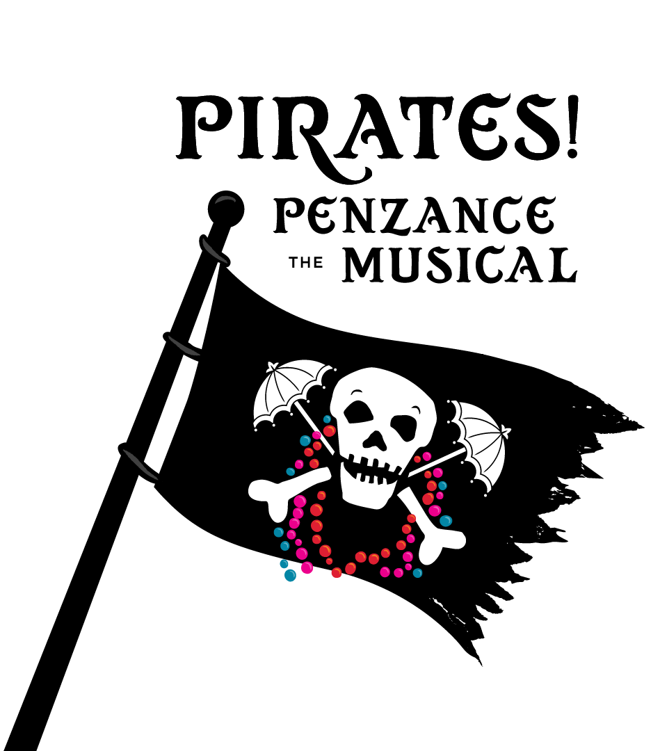 Pirates! The Musical logo with a skull-and-crossbones pirate flag on a black pole
