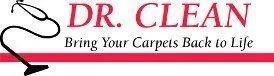 Logo of Dr. Clean, carpet cleaner. Features a vacuum cleaner graphic, red line, and text