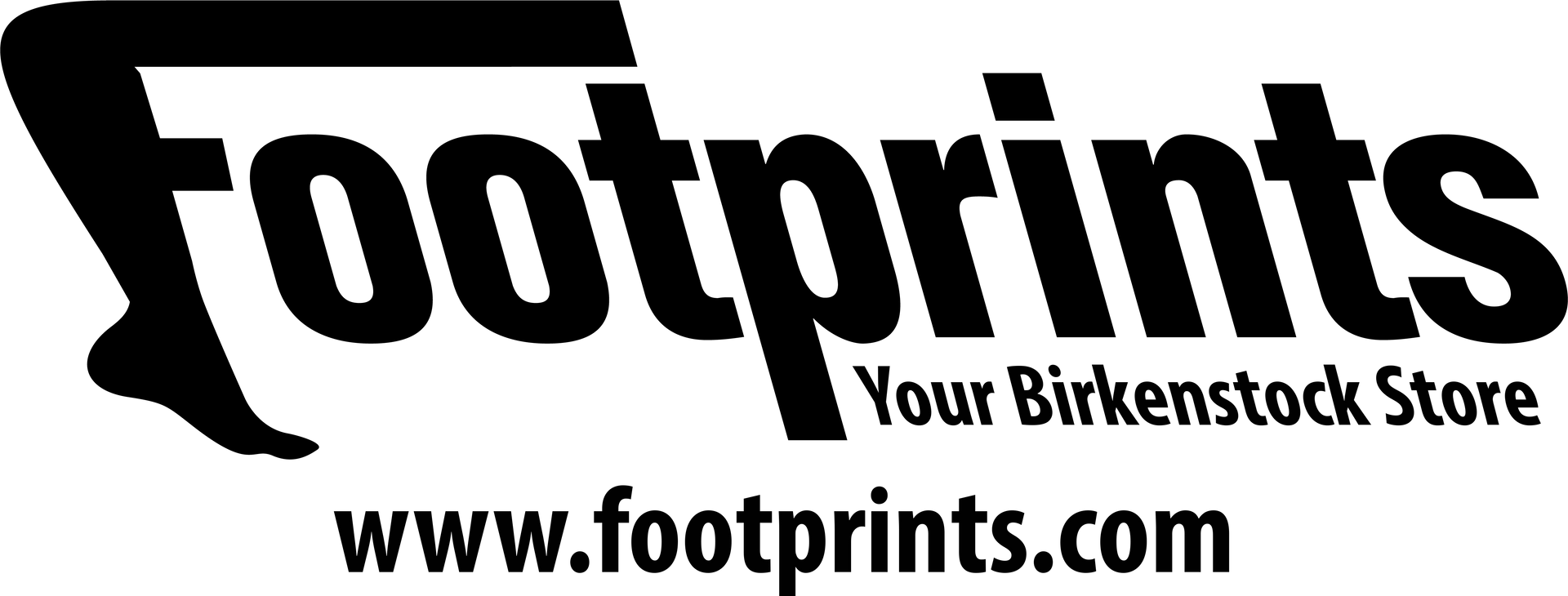 Footprints logo with website URL, black text on white background