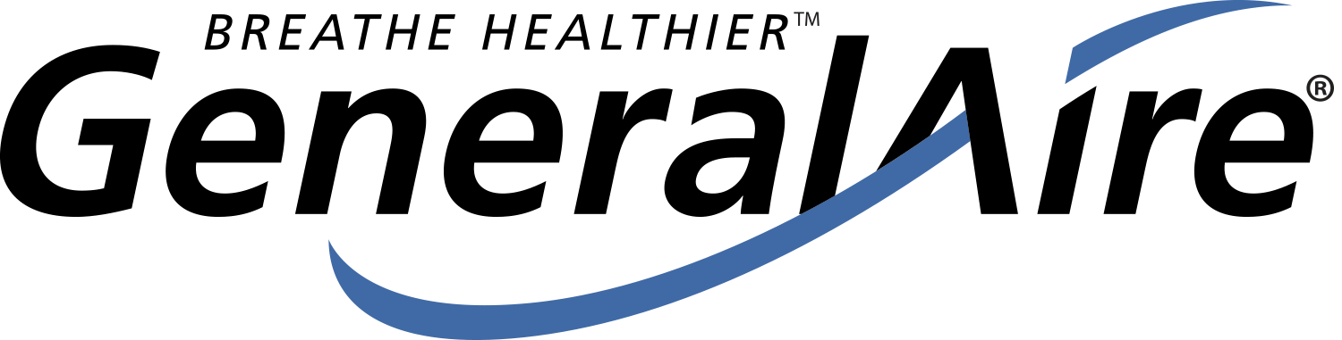 A logo for general aire that says breathe healthier