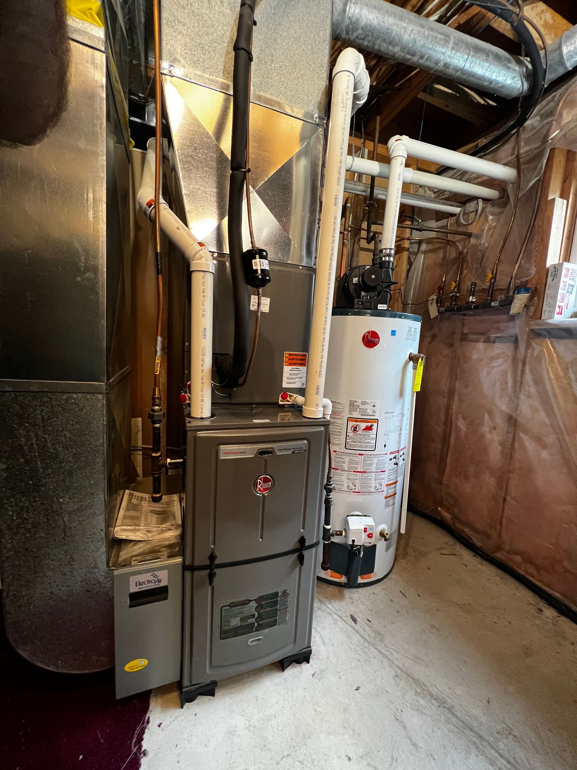 A room with a furnace and a water heater in it