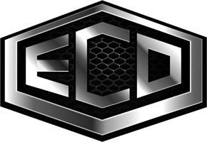 Black and silver hexagonal logo with stylized letters ECD and honeycomb center