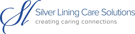 Silver Lining Care Solutions logo with blue script “SL” and gray tagline “creating caring connections”