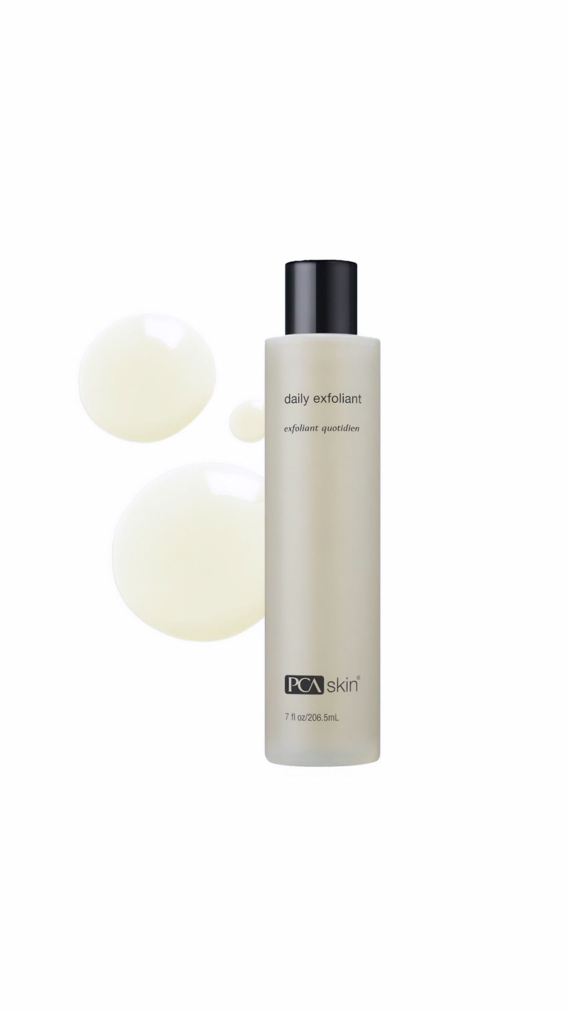 A bottle of lotion with a black cap on a white background.