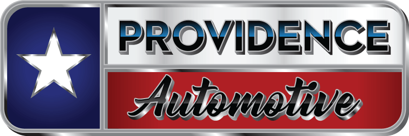 Providence Automotive logo with white star on blue, metallic text, and red script on silver background