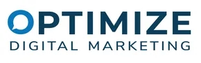 Logo for Optimize Digital Marketing. The word “OPTIMIZE” with a blue chat bubble icon. 