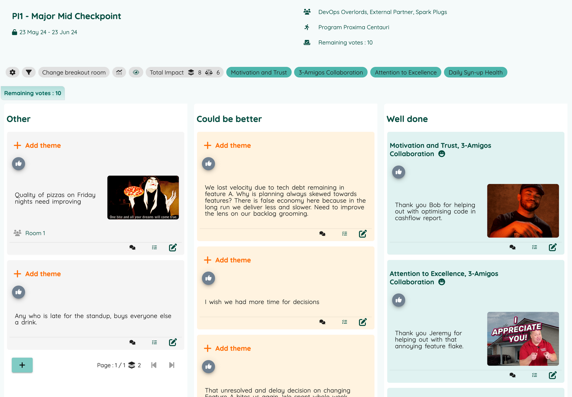 Innovative Retrospectives Retrospective Board - Employee Engagement | Neelix.io