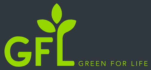 GFL Green For Life logo in lime green on a dark background