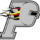 Stylized gray letter P with black outline and red-yellow flame trail for Penna Welding