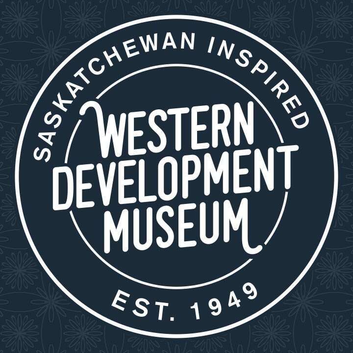 Western Development Museum logo in white on dark blue, reading “Saskatchewan Inspired” and “Est. 1949”