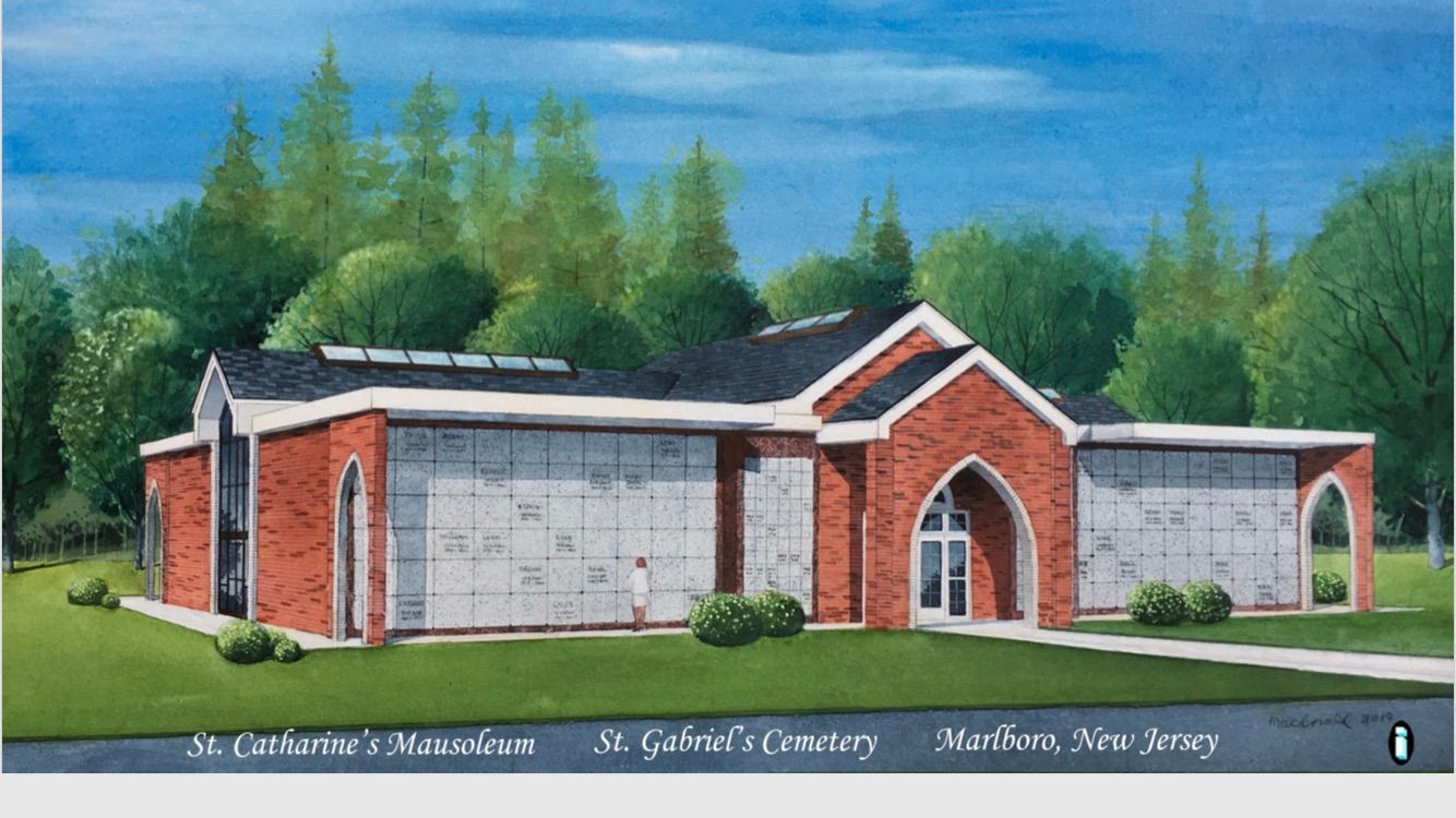 Painting Of A Cemetery With Trees - Marlboro NJ - St. Gabriel's Cemetery and Chapel Mausoleums