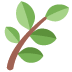 Stylized green leafy branch with a brown stem on a white background