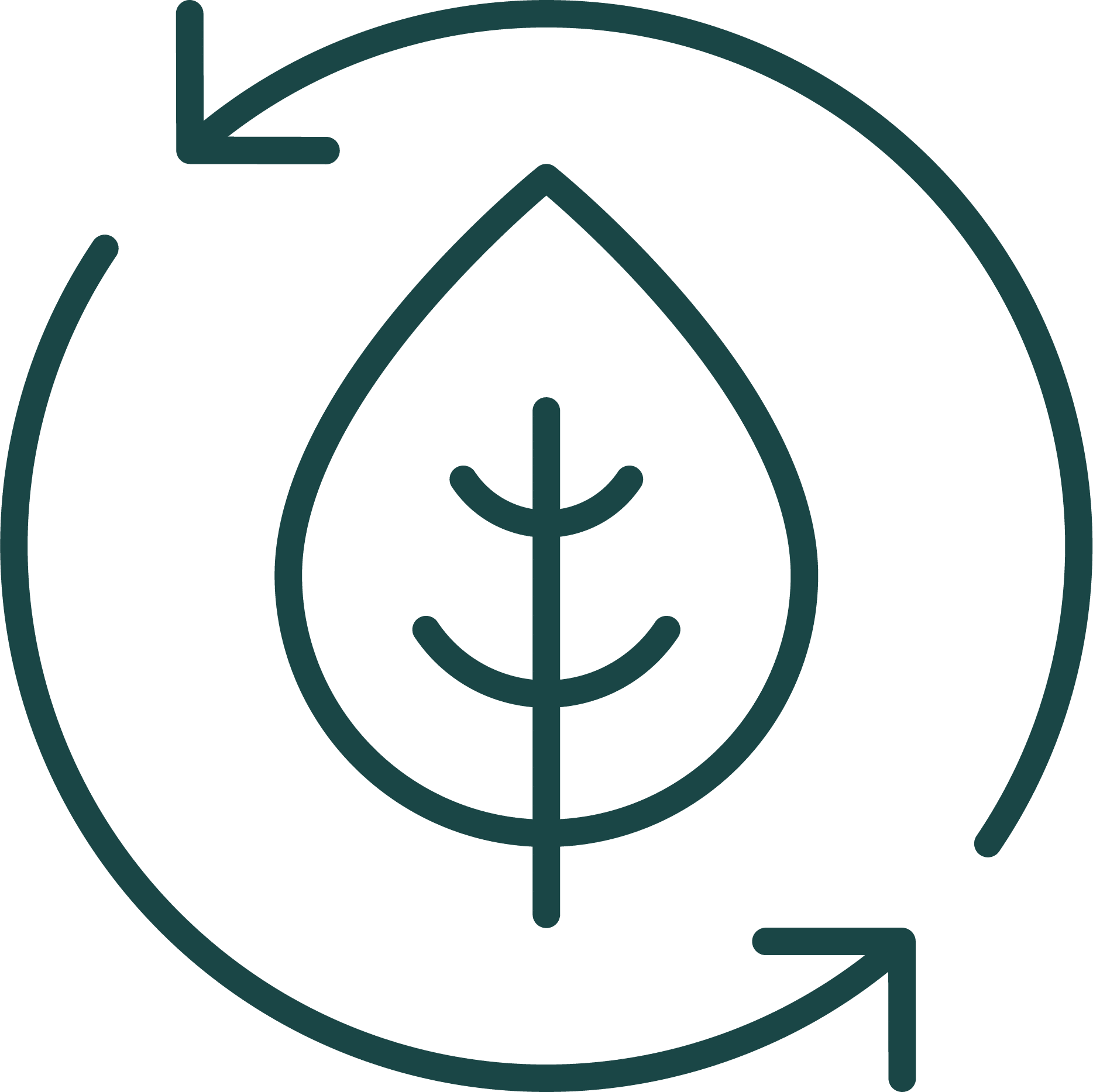 Dark green leaf inside circular arrows, symbolizing recycling or eco-friendly sustainability.