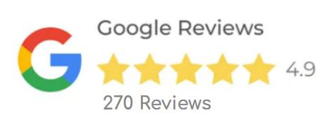 Google Reviews logo with five gold stars and a 4.9 rating
