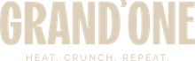 Beige “GRANDONE” logo with the tagline “HEAT. CRUNCH. REPEAT.”
