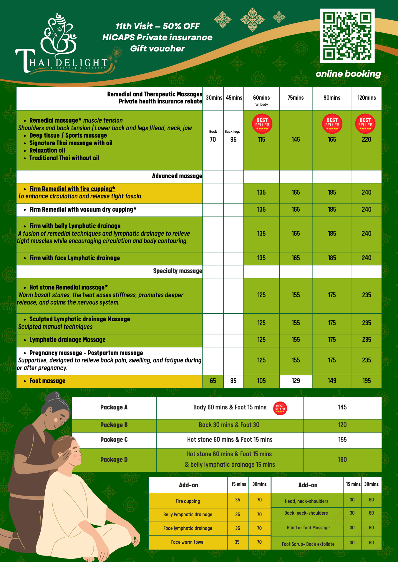 Massage price list