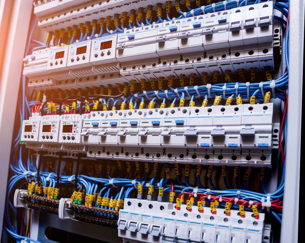 A Large Electrical Cabinet Filled With Lots Of Electrical Equipment And Wires — Wylec In Newcastle, NSW