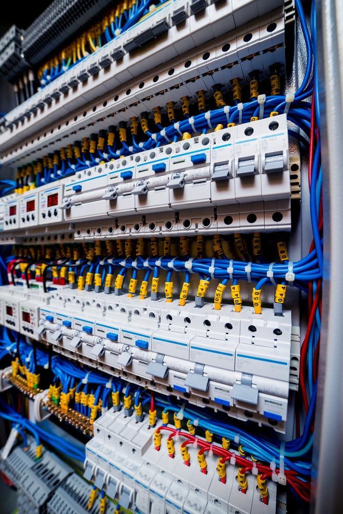 A Large Electrical Cabinet Filled With Lots Of Wires And Switches — Wylec In Mayfield West, NSW