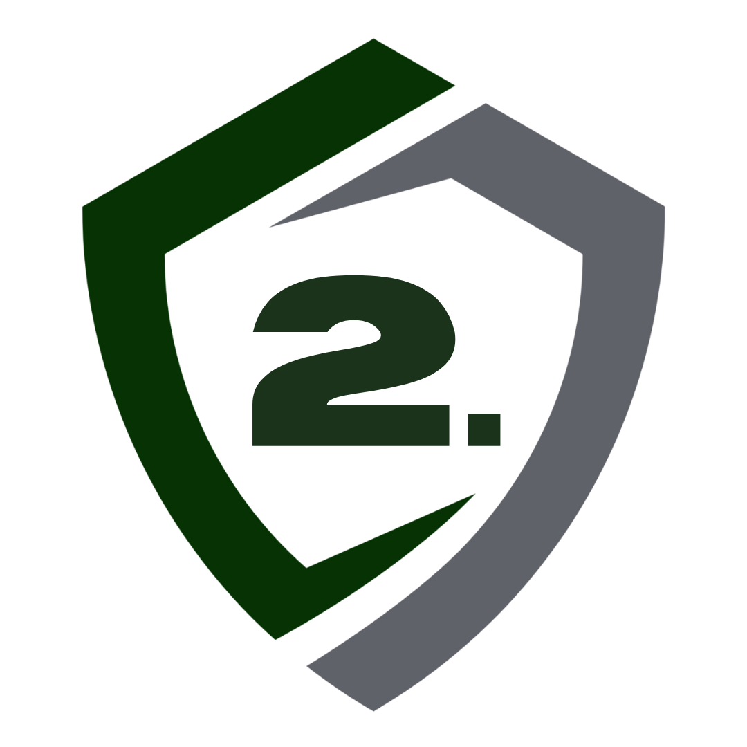 Dark green and gray shield logo with the number 2.