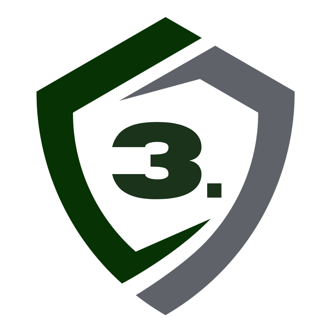 Green and gray shield logo with the number 3. in the center.