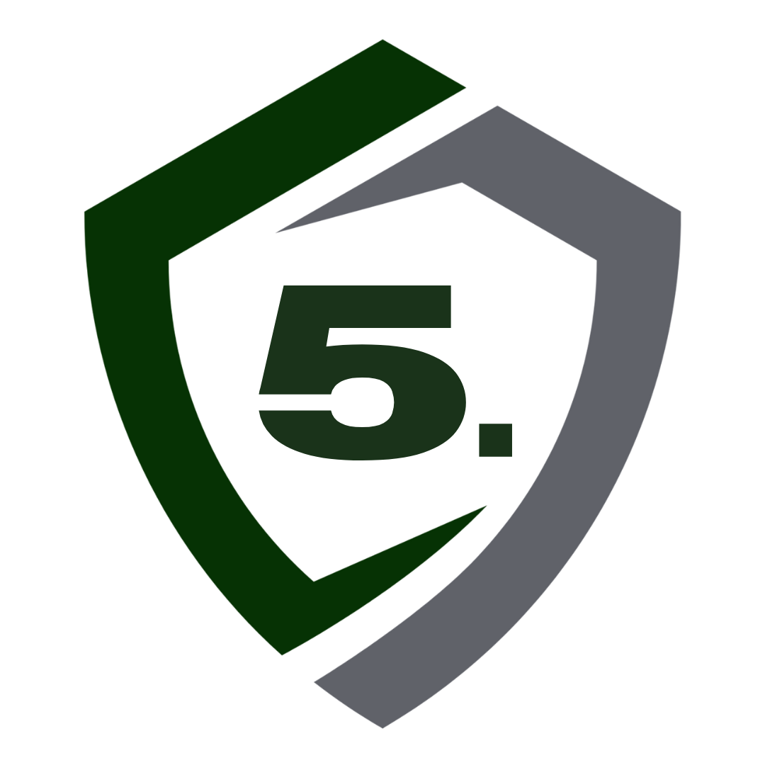 Shield-shaped logo with the number 
