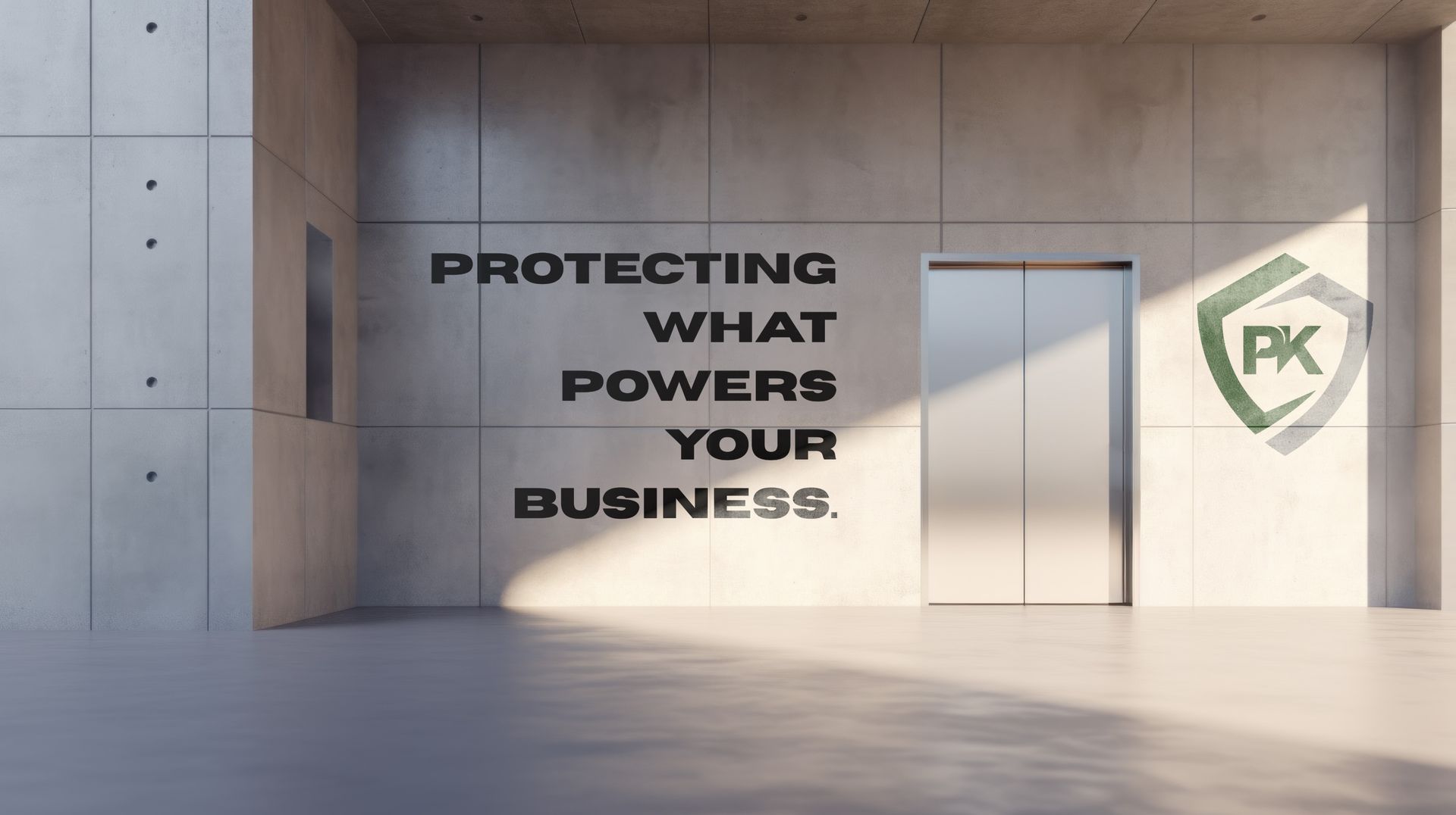 A concrete wall with the ProKnox Security Solutions icon on the wall next to a saying