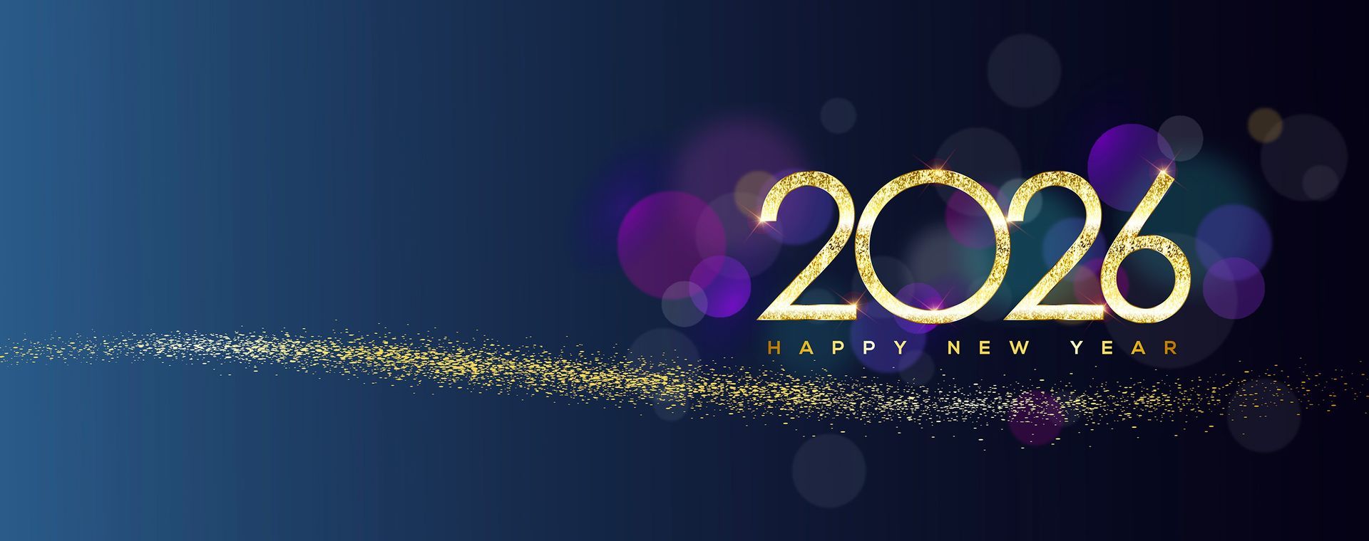 happy new year 2026 Gold glitter text