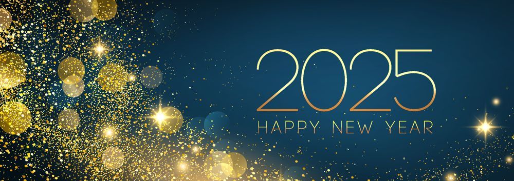 Happy New Year A happy new year greeting card with a blue background and gold glitter.