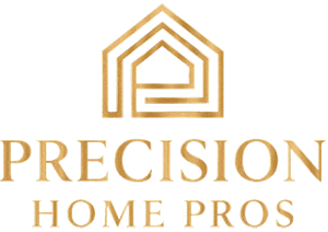 Gold house logo with the words “Precision Home Pros” underneath