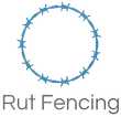Rut Fencing logo with blue barbed wire circle and gray text