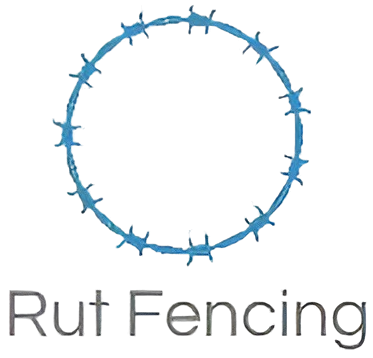 Rut Fencing logo with blue barbed wire circle and gray text